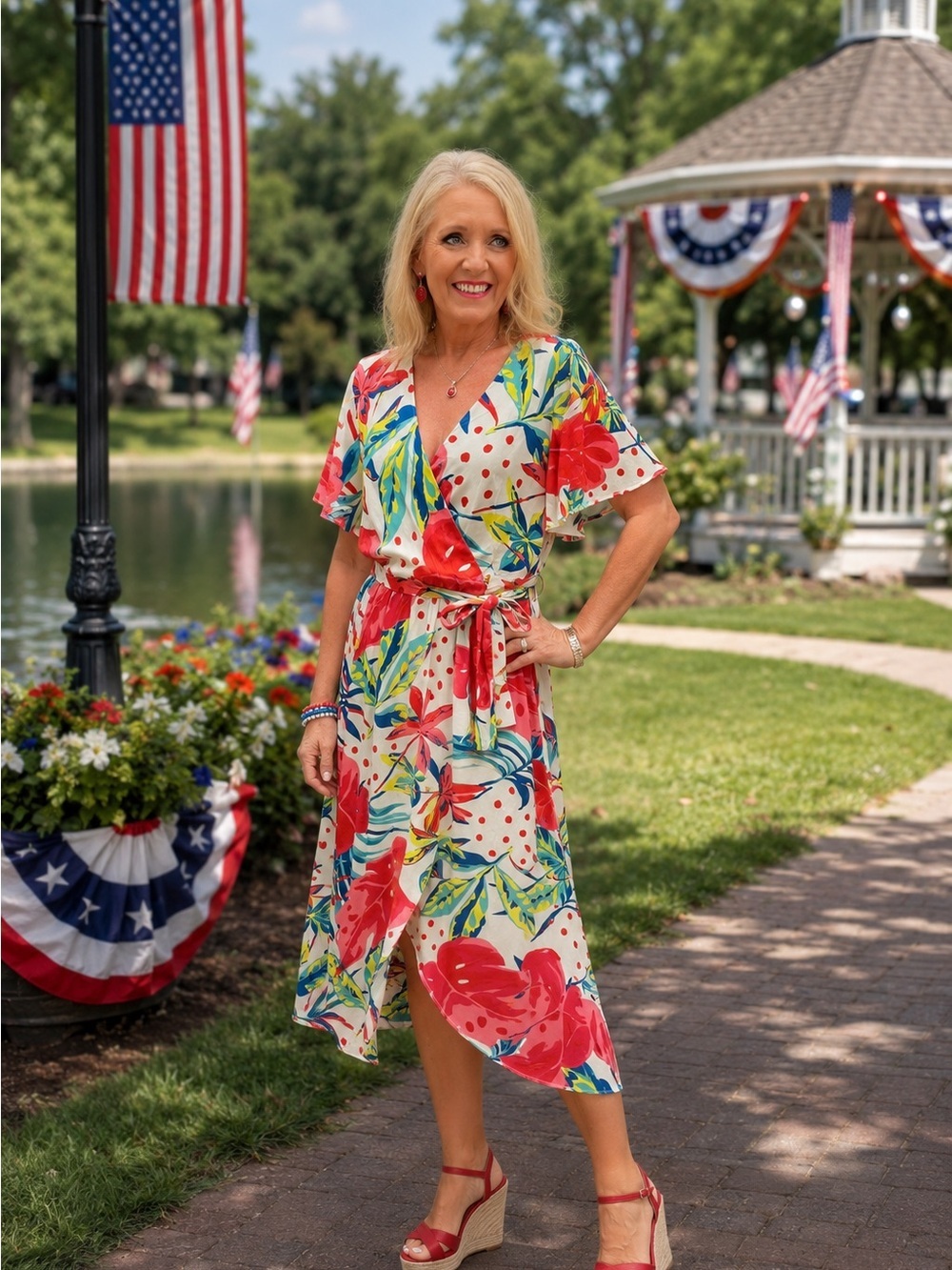 Floral Tie-Waist Maxi Dress in Multicolor Size Large NWT